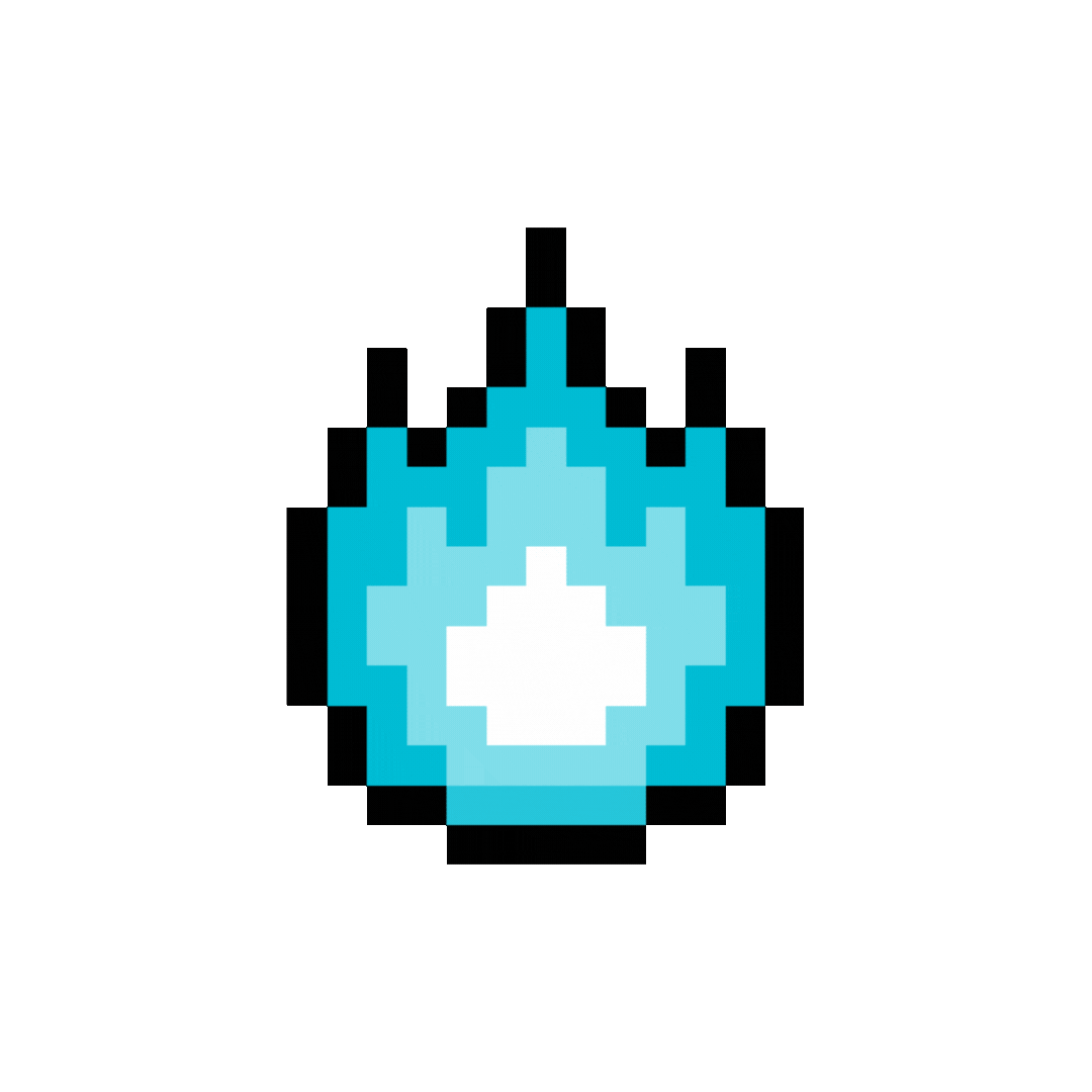 Pixel-Art eines blauen Flammen-Icons.
