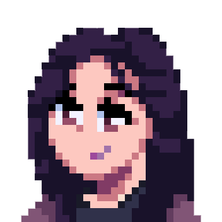 Pixel-Art-Porträt einer Frau mit dunklen Haaren und einem Lächeln.